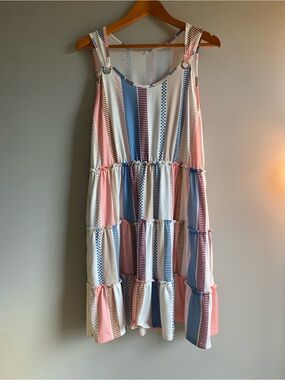 Striped Tiered Sundress in Pink & Blue - Casual Summer Dress